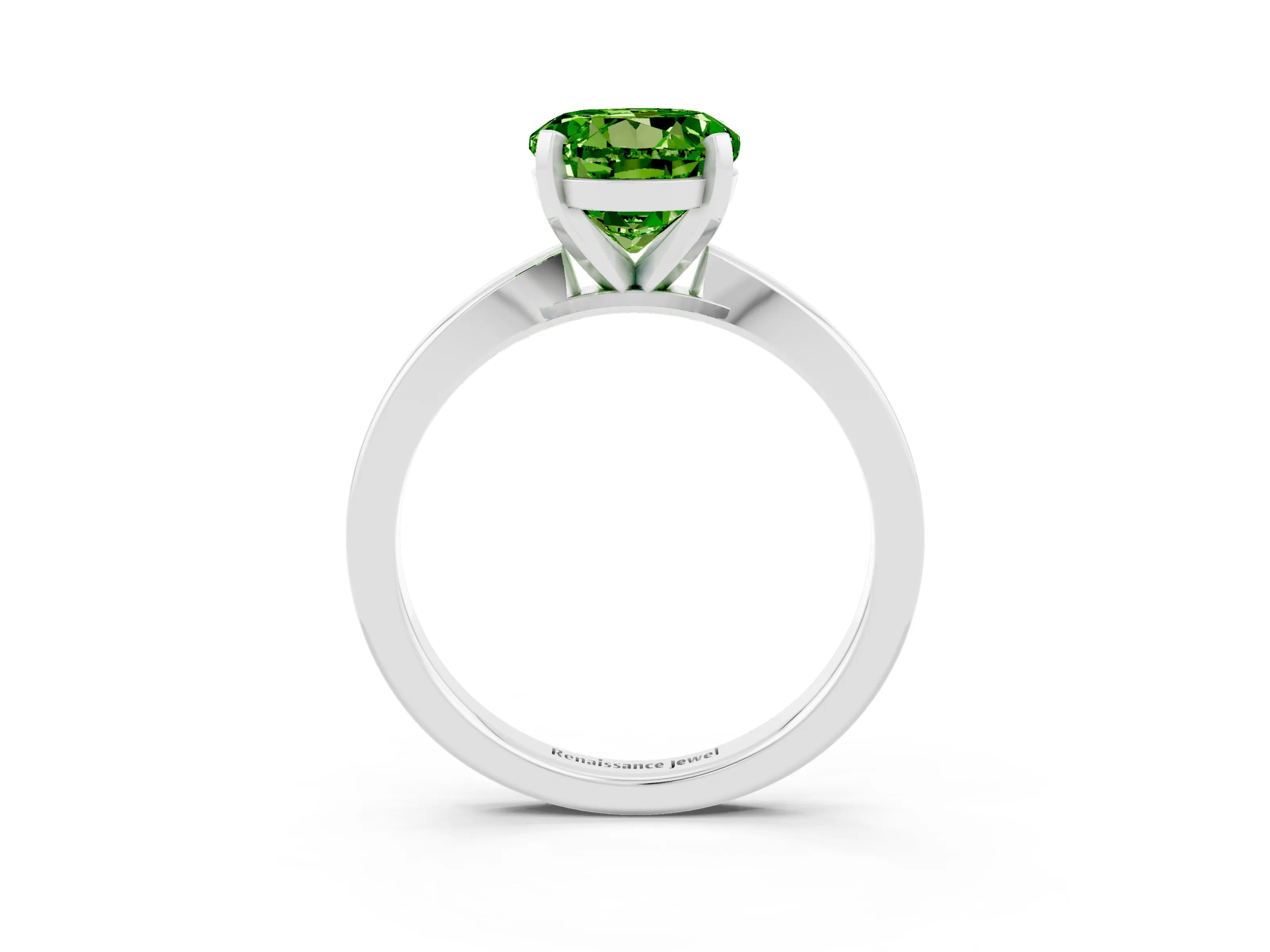 White gold Round Cut Peridot Solitaire Engagement Ring with Classic Band and Four-Prong Setting_27