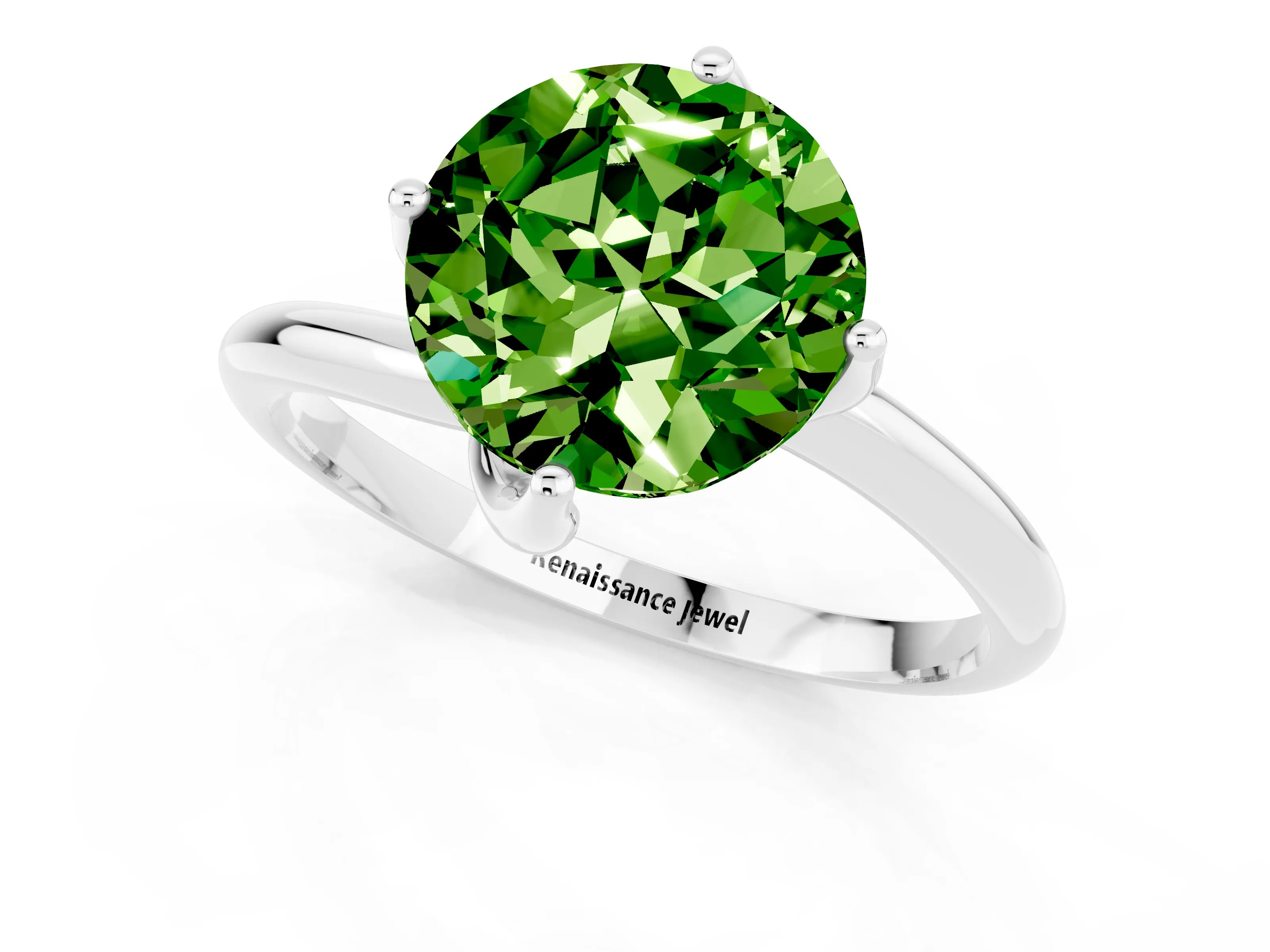 White gold Round Cut Peridot Solitaire Engagement Ring with Four-Prong Setting and Classic Band_37