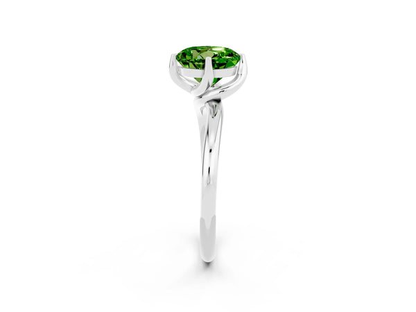 White gold Round Cut Peridot Solitaire Engagement Ring with Four-Prong Setting and Classic Band