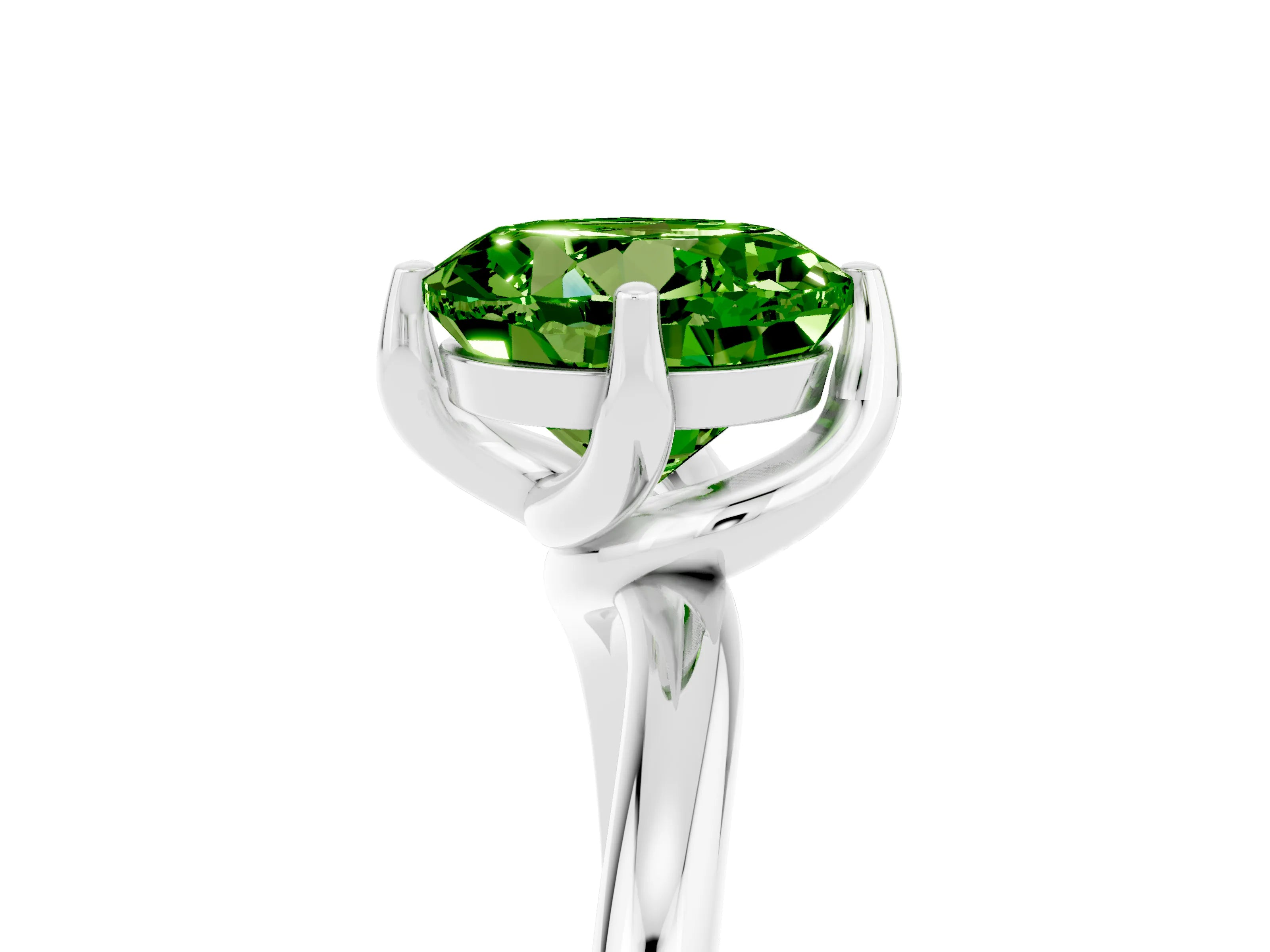 White gold Round Cut Peridot Solitaire Engagement Ring with Four-Prong Setting and Classic Band_41