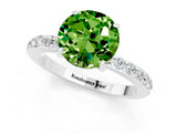 White gold Round Cut Peridot Solitaire Engagement Ring with Pavé Band and Four-Prong Setting_1