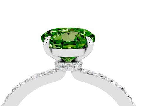 White gold Round Cut Peridot Solitaire Engagement Ring with Pavé Band and Four-Prong Setting_4