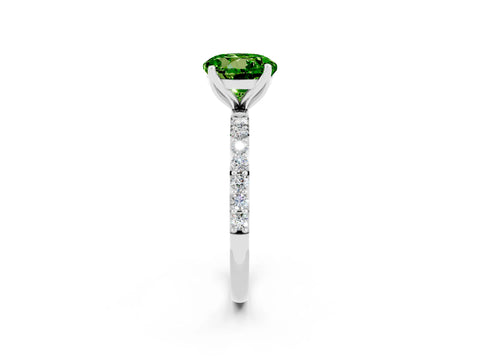 White gold Round Cut Peridot Solitaire Engagement Ring with Pavé Band and Prong Setting_2