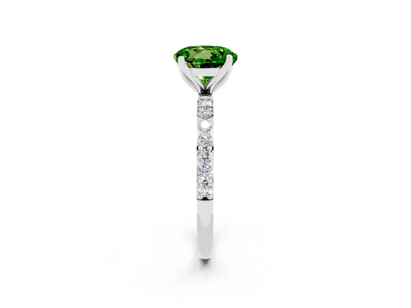 Silver Round Cut Peridot Solitaire Engagement Ring with Round  Pavé Band and Prong Setting
