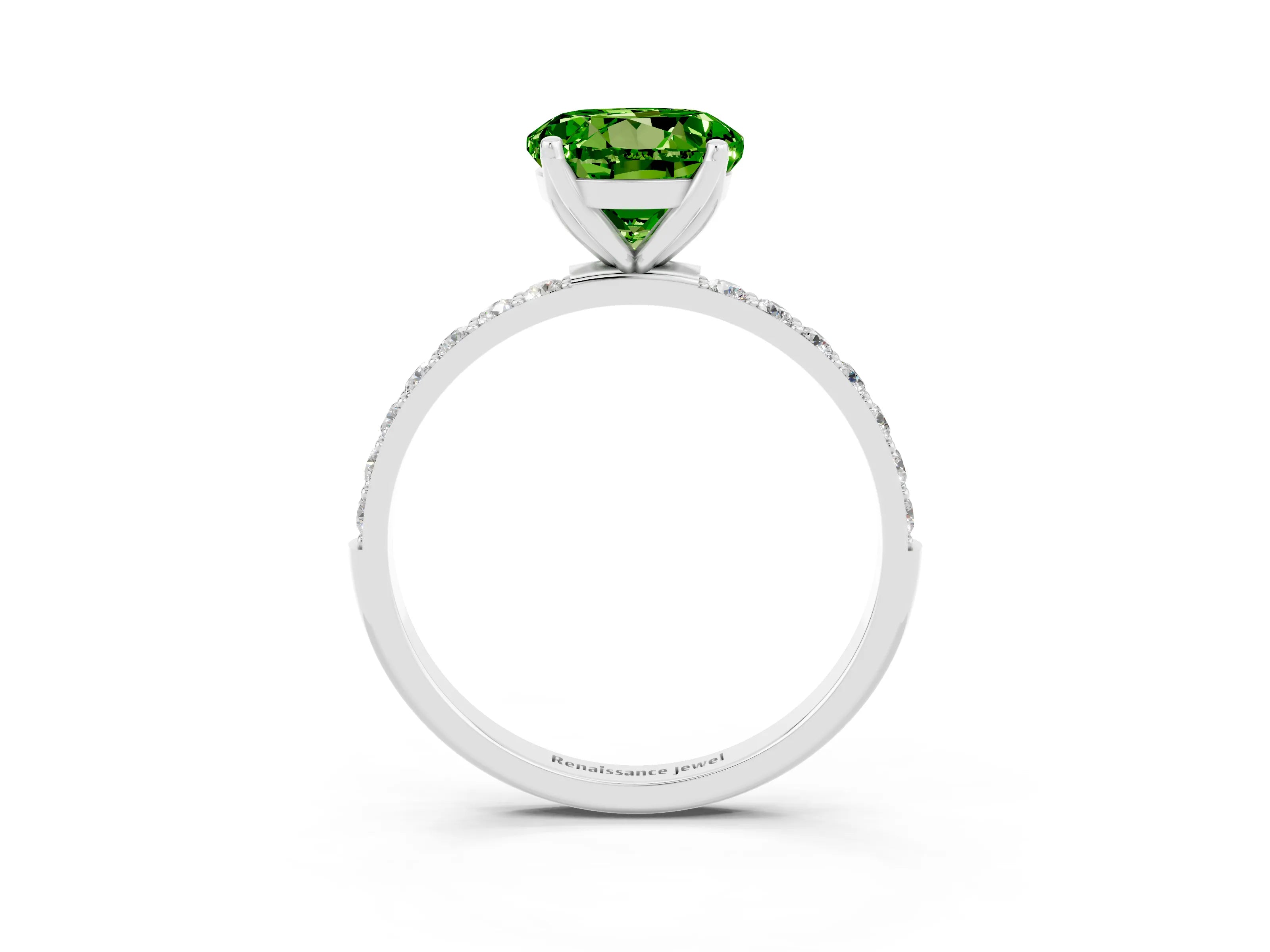 White gold Round Cut Peridot Solitaire Engagement Ring with Pavé Band and Prong Setting_3