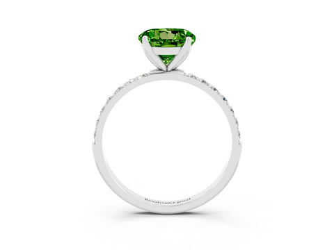 White gold Round Cut Peridot Solitaire Engagement Ring with Pavé Band and Prong Setting_3
