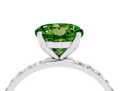 White gold Round Cut Peridot Solitaire Engagement Ring with Pavé Band and Prong Setting_4