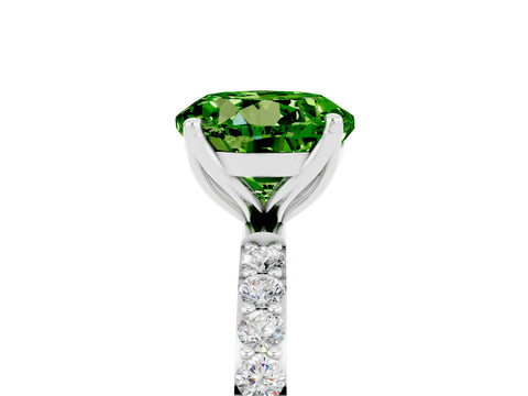 White gold Round Cut Peridot Solitaire Engagement Ring with Pavé Band and Prong Setting_5