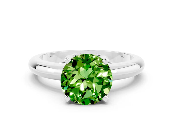 White gold Round Cut Peridot Solitaire Engagement Ring with Round Band and Four-Prong Setting