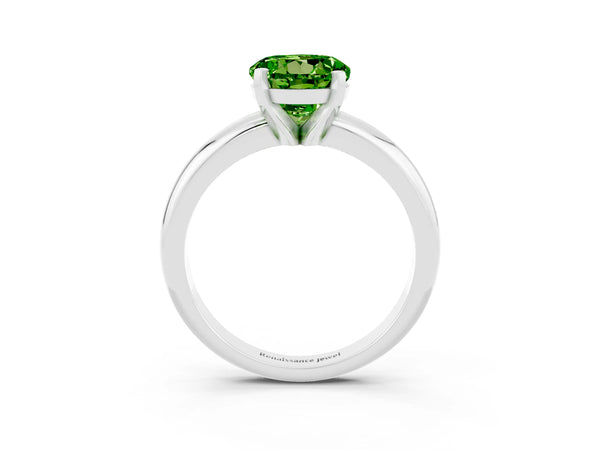 Platinum Round Cut Peridot Solitaire Engagement Ring with Round Band and Four-Prong Setting