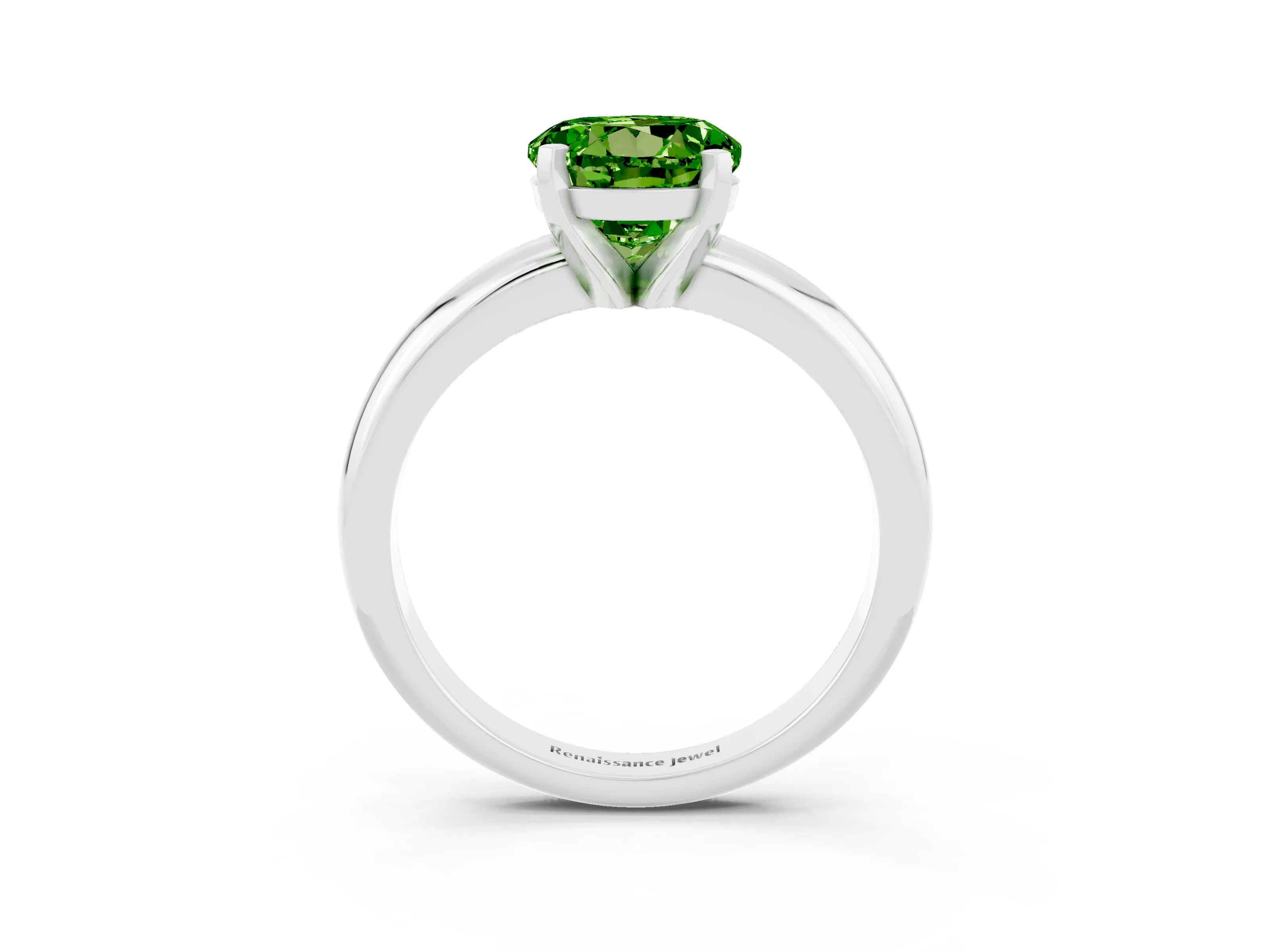 White gold Round Cut Peridot Solitaire Engagement Ring with Round Band and Four-Prong Setting_3