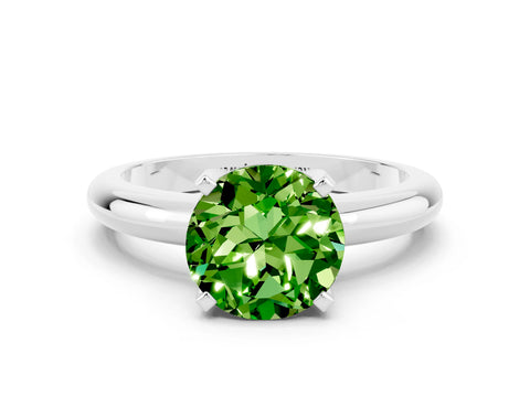 White gold Round Cut Peridot Solitaire Engagement Ring with Round Band and Four-Prong Setting