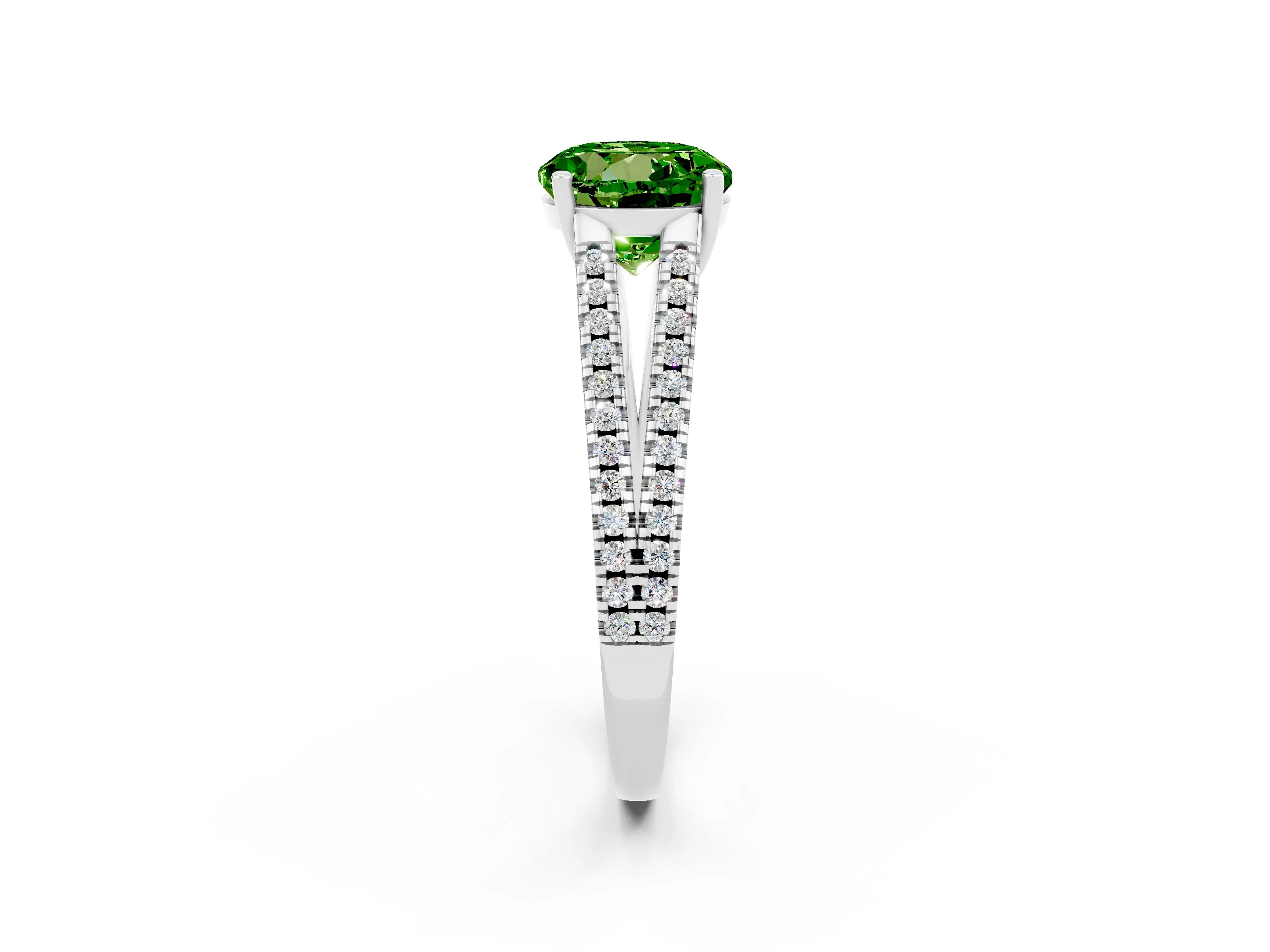 White gold Round Cut Peridot Solitaire Engagement Ring with Split Shank Pavé Band_2