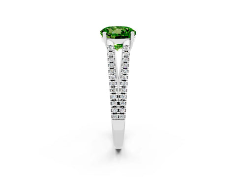 White gold Round Cut Peridot Solitaire Engagement Ring with Split Shank Pavé Band_2