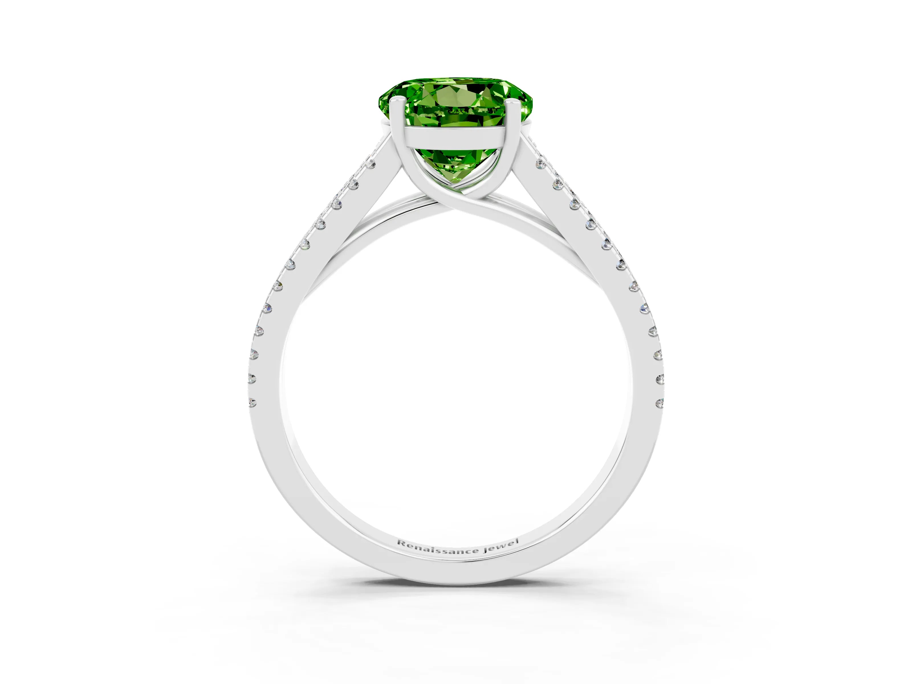 White gold Round Cut Peridot Solitaire Engagement Ring with Split Shank Pavé Band_3