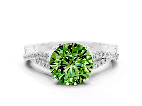 White gold Round Cut Peridot Solitaire Engagement Ring with Twisted Pavé Band and Four-Prong Setting_12