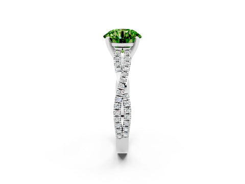 White gold Round Cut Peridot Solitaire Engagement Ring with Twisted Pavé Band and Four-Prong Setting_14