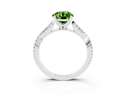 White gold Round Cut Peridot Solitaire Engagement Ring with Twisted Pavé Band and Four-Prong Setting_15