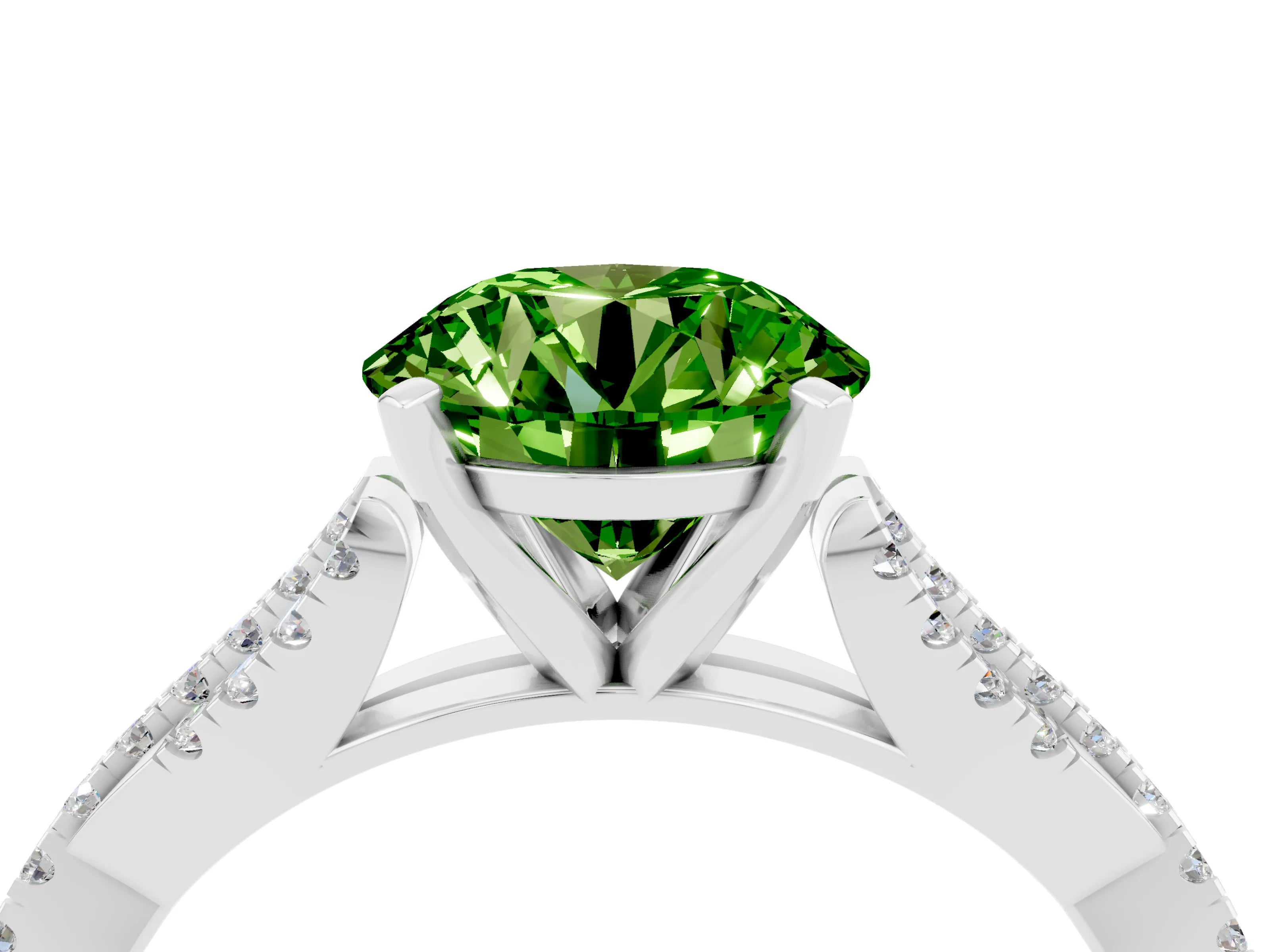 White gold Round Cut Peridot Solitaire Engagement Ring with Twisted Pavé Band and Four-Prong Setting_16