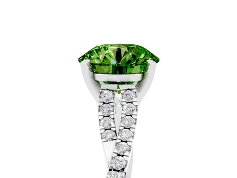 White gold Round Cut Peridot Solitaire Engagement Ring with Twisted Pavé Band and Four-Prong Setting_17