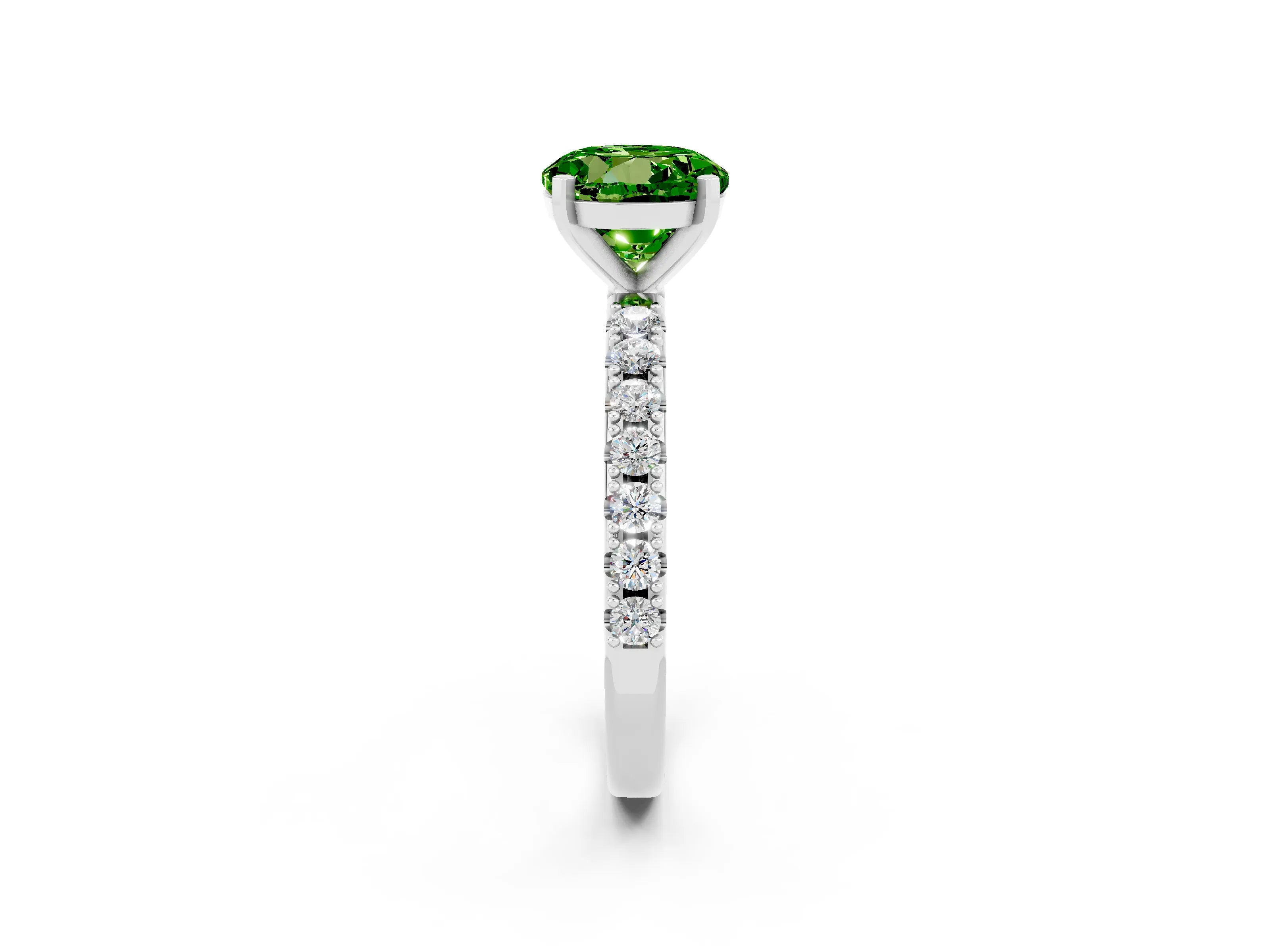White gold Round Cut Peridot Solitaire Pavé Band with Four-Prong Setting_2