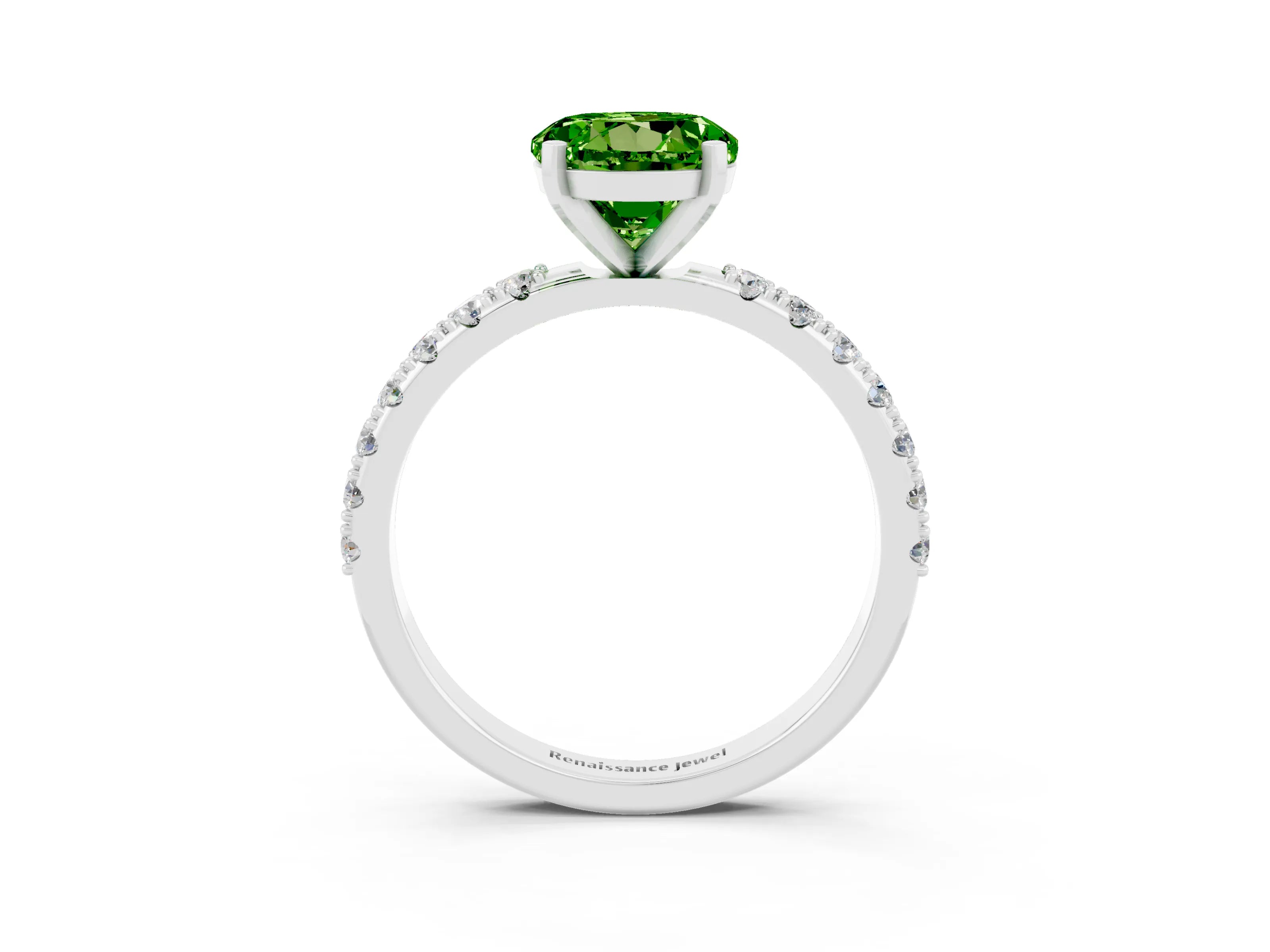 White gold Round Cut Peridot Solitaire Pavé Band with Four-Prong Setting_3