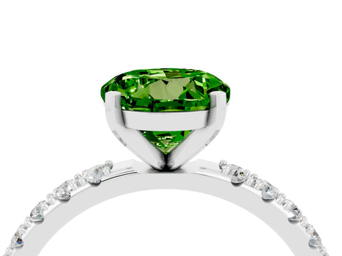 White gold Round Cut Peridot Solitaire Pavé Band with Four-Prong Setting_4