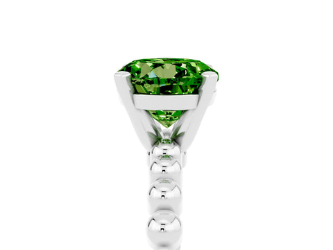 White gold Round Cut Peridot Solitaire Ring with Beaded Band and Prong Setting_17