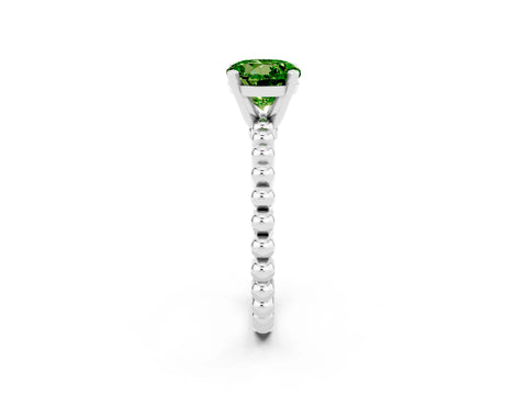 White gold Round Cut Peridot Solitaire Ring with Beaded Band and Prong Setting_2