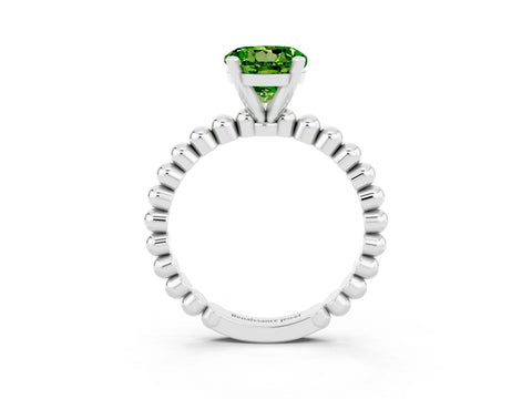 White gold Round Cut Peridot Solitaire Ring with Beaded Band and Prong Setting_3