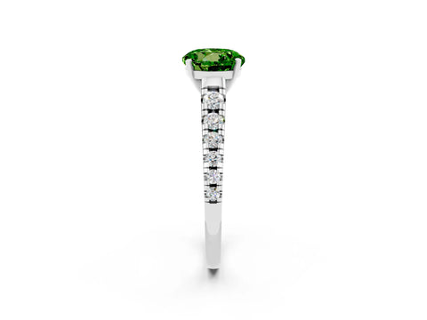 White gold Round Cut Peridot Solitaire Ring with Cathedral Setting and Pavé Band_2