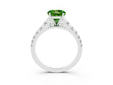 White gold Round Cut Peridot Solitaire Ring with Cathedral Setting and Pavé Band_3