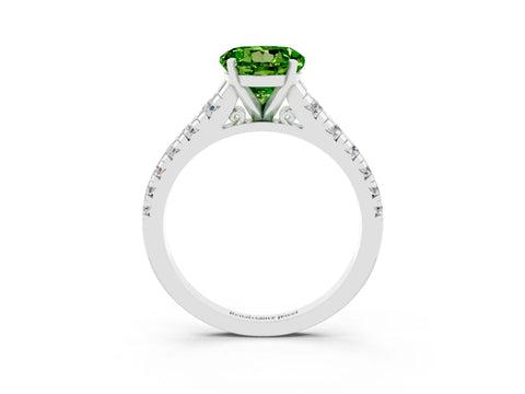 White gold Round Cut Peridot Solitaire Ring with Cathedral Setting and Pavé Band_3