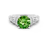 White gold Round Cut Peridot Solitaire Ring with Filigree Band and Four-Prong Setting_24