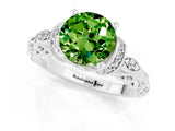 White gold Round Cut Peridot Solitaire Ring with Filigree Band and Four-Prong Setting_25