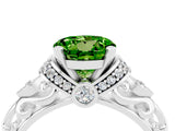 White gold Round Cut Peridot Solitaire Ring with Filigree Band and Four-Prong Setting_28