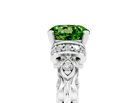 White gold Round Cut Peridot Solitaire Ring with Filigree Band and Four-Prong Setting_29