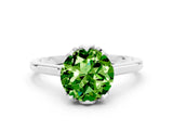White gold Round Cut Peridot Solitaire Ring with Flower Prong Setting and Classic Band_12