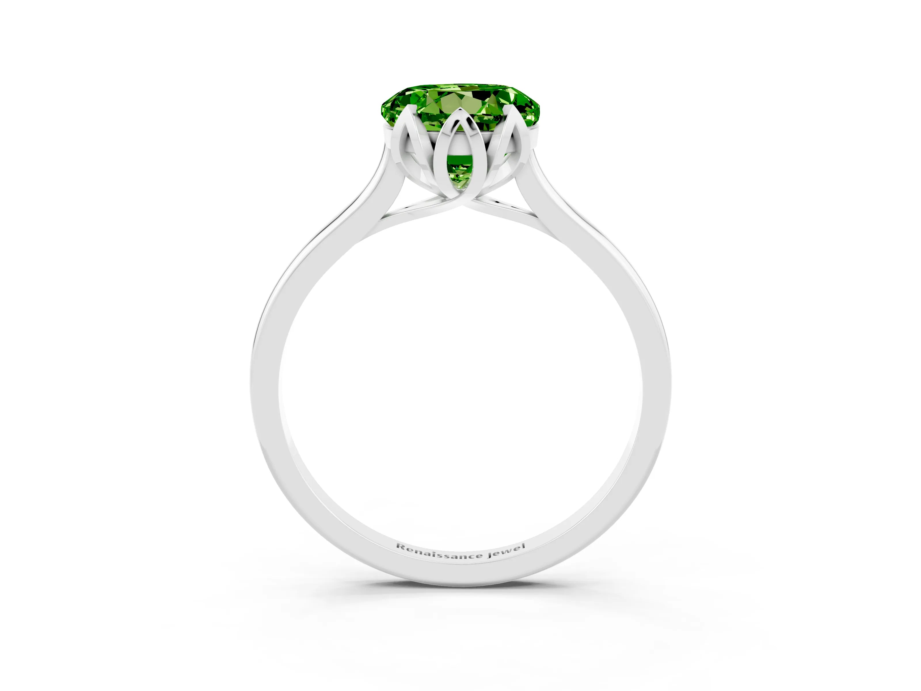White gold Round Cut Peridot Solitaire Ring with Flower Prong Setting and Classic Band_15