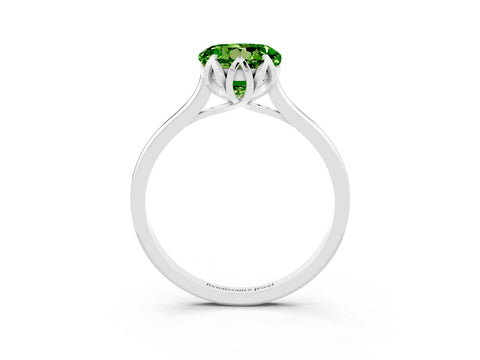 White gold Round Cut Peridot Solitaire Ring with Flower Prong Setting and Classic Band_15