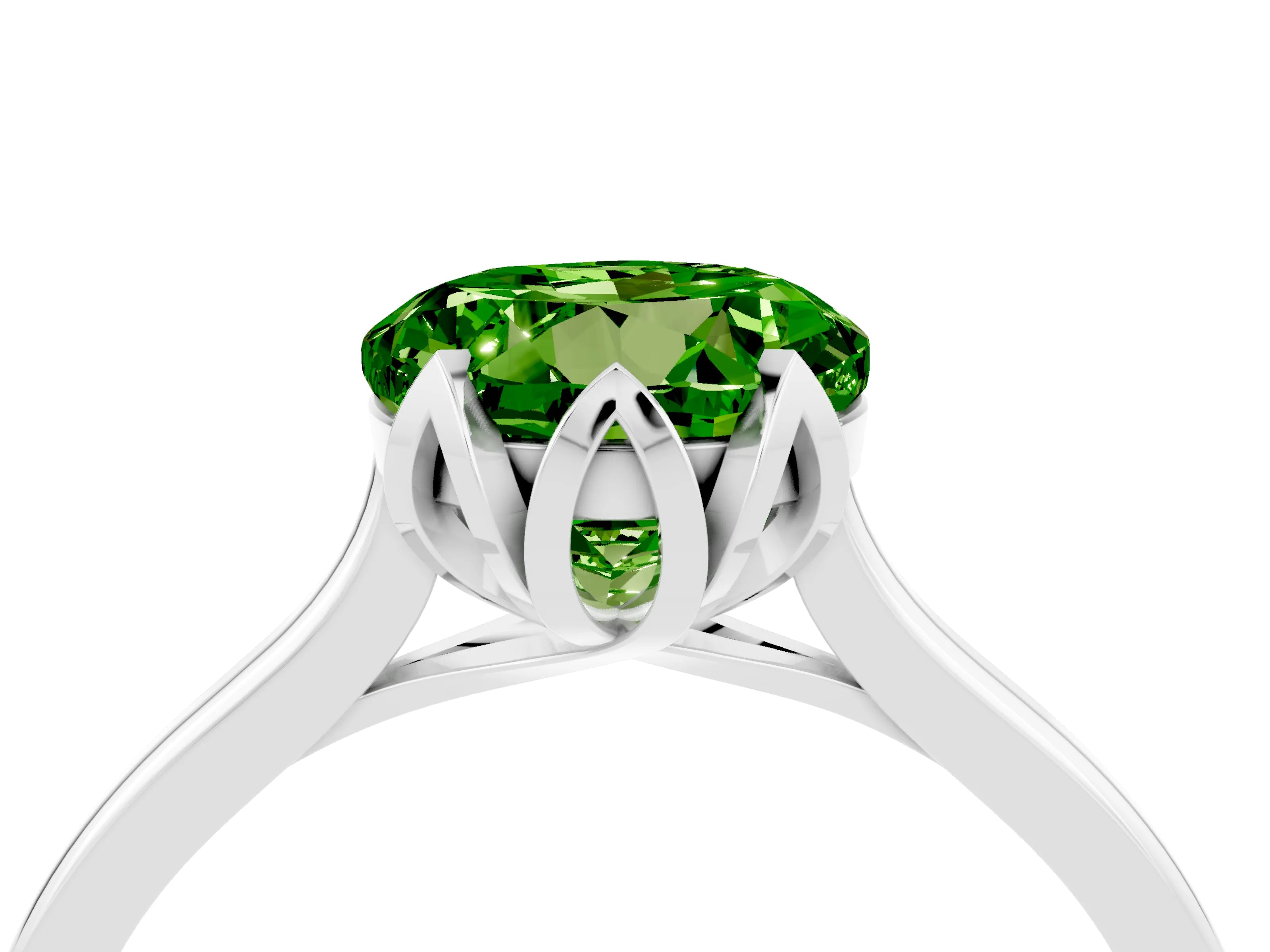 White gold Round Cut Peridot Solitaire Ring with Flower Prong Setting and Classic Band_16