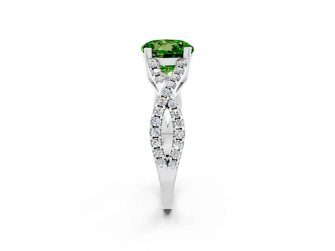 White gold Round Cut Peridot Solitaire Ring with Four-Prong Setting and Twisted Pavé Band_2