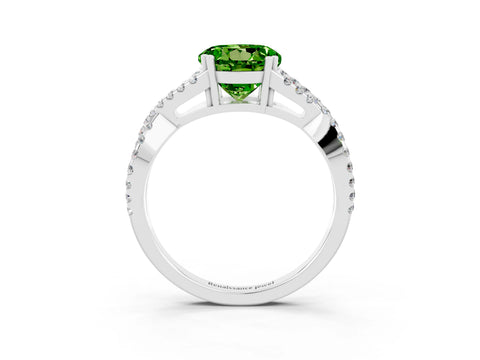 White gold Round Cut Peridot Solitaire Ring with Four-Prong Setting and Twisted Pavé Band_3