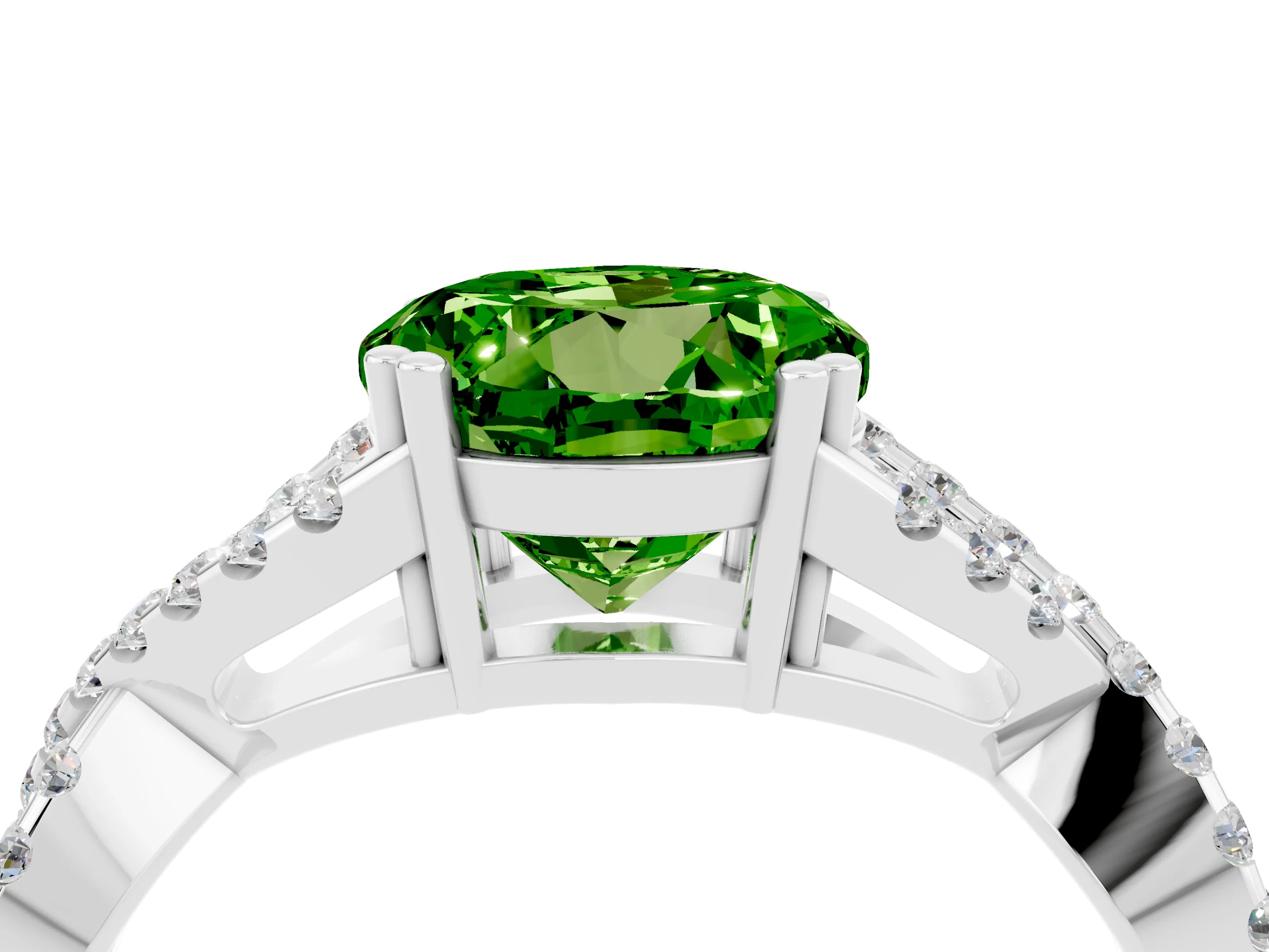White gold Round Cut Peridot Solitaire Ring with Four-Prong Setting and Twisted Pavé Band_4