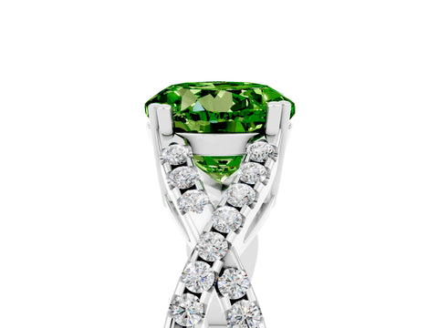 White gold Round Cut Peridot Solitaire Ring with Four-Prong Setting and Twisted Pavé Band_5