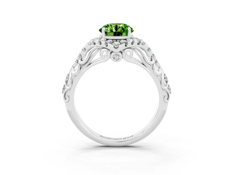 White gold Round Cut Peridot Solitaire Ring with Hidden Halo and Pavé Band_15