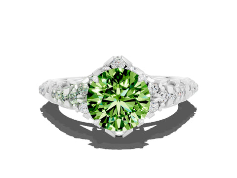 White gold Round Cut Peridot Solitaire Ring with Hidden Halo and Pavé Band_18