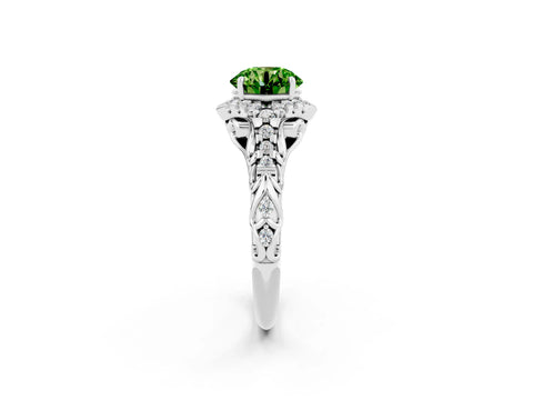 White gold Round Cut Peridot Solitaire Ring with Hidden Halo and Pavé Band_20