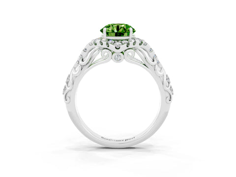White gold Round Cut Peridot Solitaire Ring with Hidden Halo and Pavé Band_21