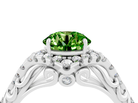 White gold Round Cut Peridot Solitaire Ring with Hidden Halo and Pavé Band_22